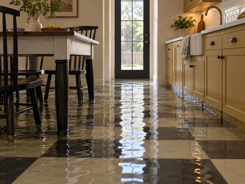 Water Extraction Near Cottonwood Park — flooded interior with visible waterline and submerged furniture feet