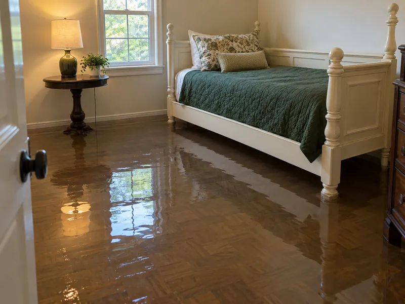 Water Extraction Near McCord Park — flooded interior with visible waterline and submerged furniture feet